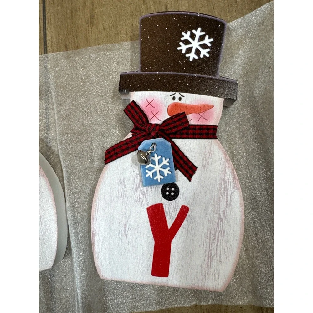 Set of 3 Wooden Snowman Figurines JOY Christmas Decor Tabletop Shelf Accent